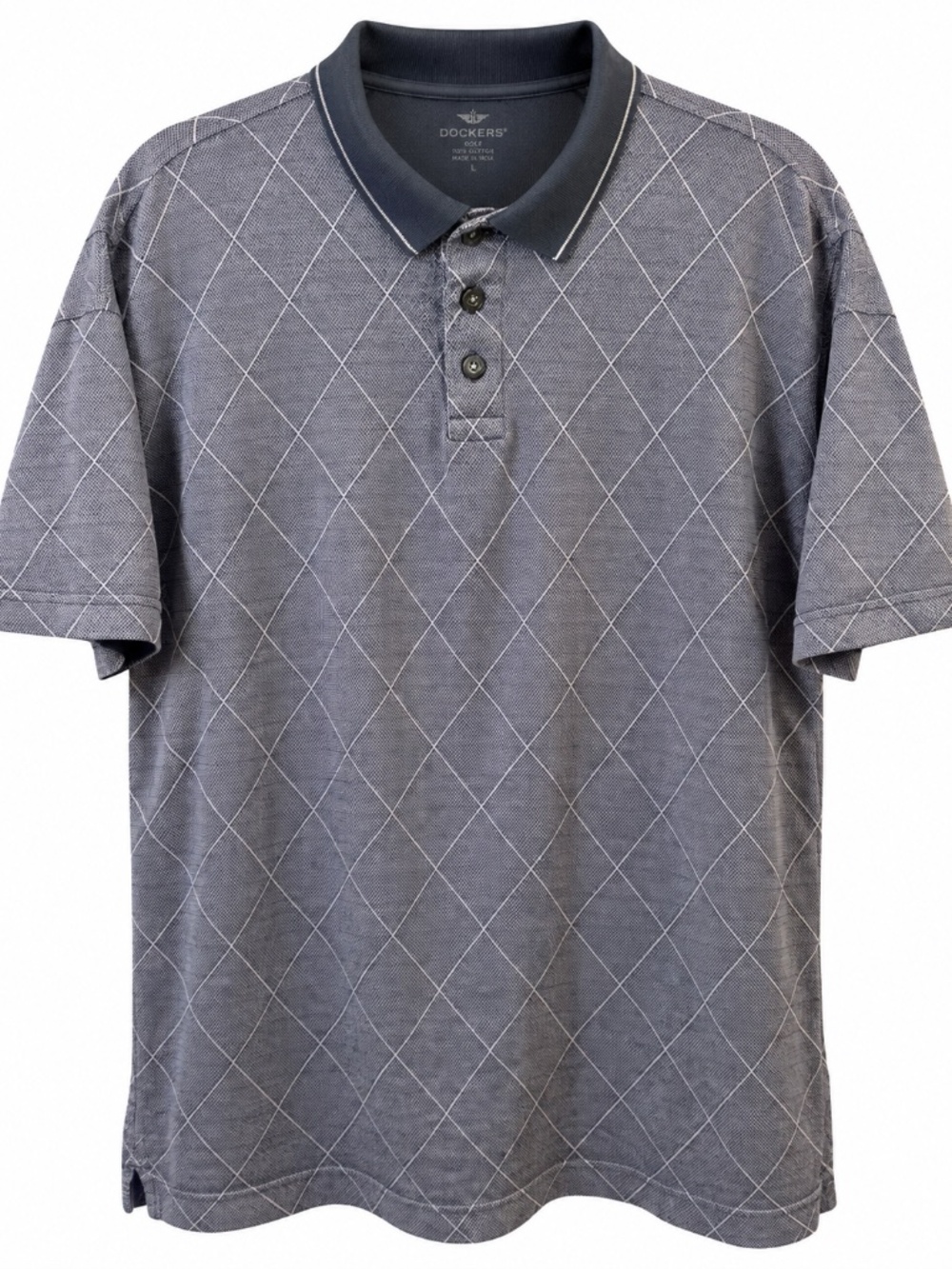 Dockers Golf – Grey Diamond Grid Cotton Polo Shirt – Men’s L